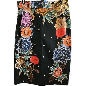 Anthropology’s Floral Black Pencil Skirt with Multicolor Blooms Baraschi Brand